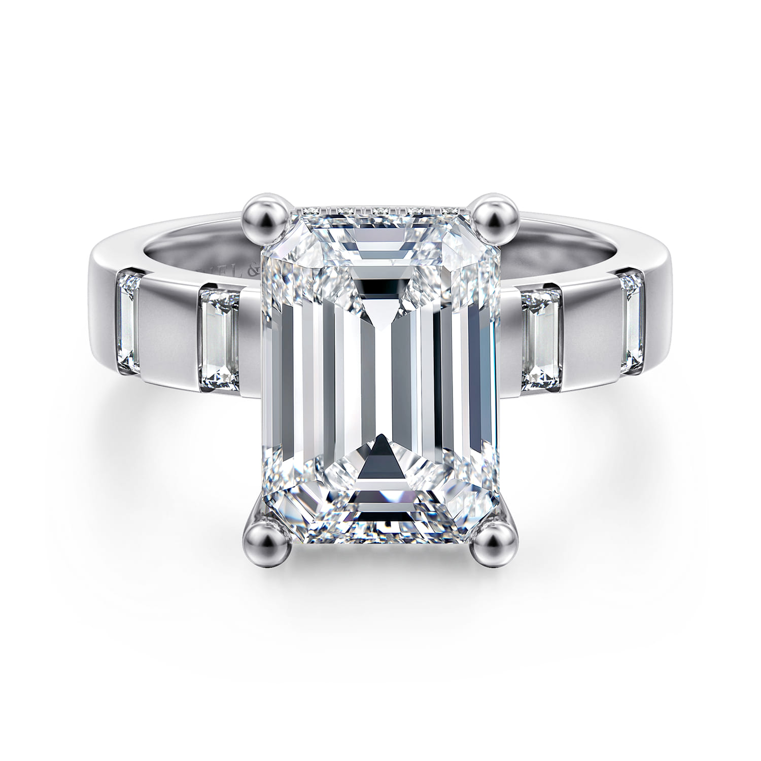 Mirella - 14K White Gold Emerald Cut Diamond Engagement Ring