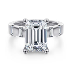 Mirella - 14K White Gold Emerald Cut Diamond Engagement Ring