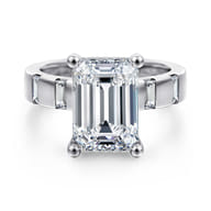 Mirella - 14K White Gold Emerald Cut Diamond Engagement Ring