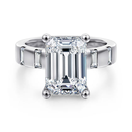 Mirella - 14K White Gold Emerald Cut Diamond Engagement Ring
