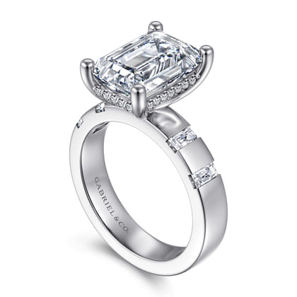 Mirella - 14K White Gold Emerald Cut Diamond Engagement Ring