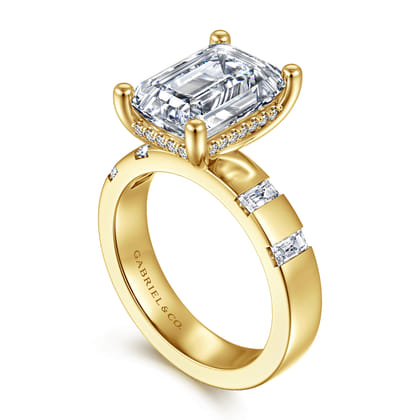 Mirella - 14K Yellow Gold Emerald Cut Diamond Engagement Ring