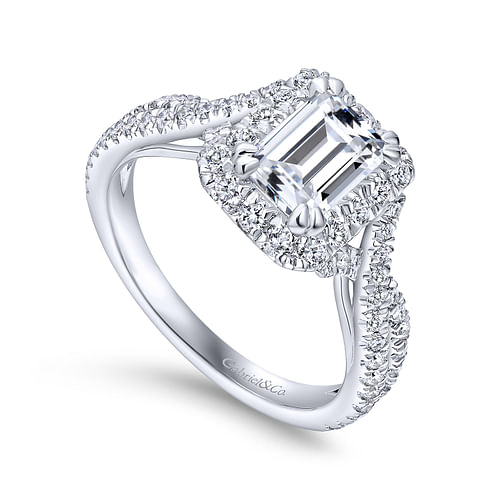 Monique - 14K White Gold Halo Emerald Cut Diamond Engagement Ring - 0.7 ct - Shot 3
