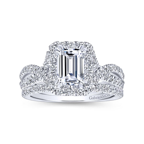 Monique - 14K White Gold Halo Emerald Cut Diamond Engagement Ring - 0.7 ct - Shot 4