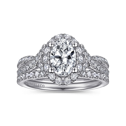 Monique - 14K White Gold Oval Halo Diamond Engagement Ring - 0.68 ct - Shot 4