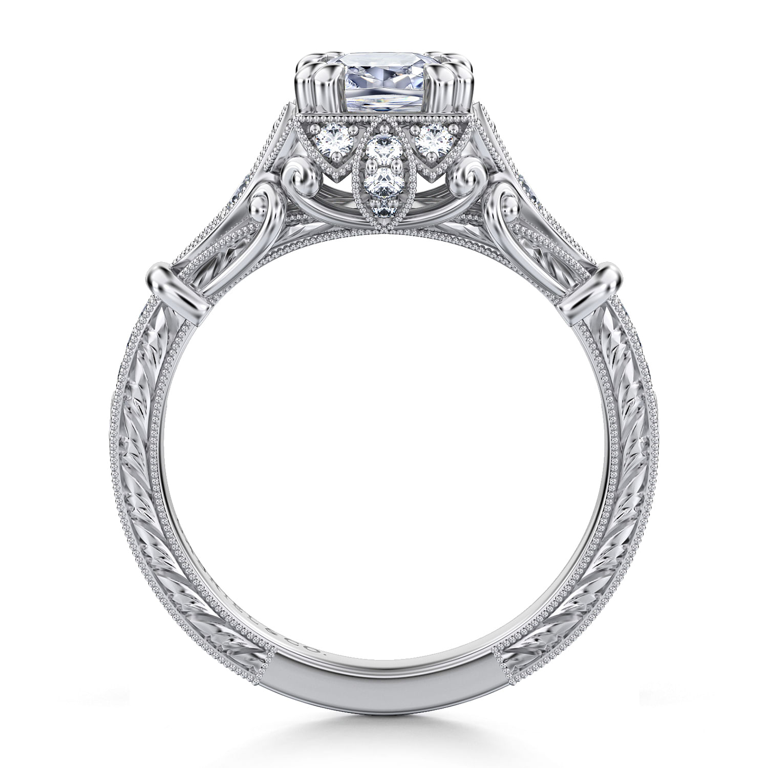 Montgomery - Unique 14K White Gold Vintage Inspired Cushion Cut Halo Diamond Engagement Ring - 0.27 ct - Shot 2