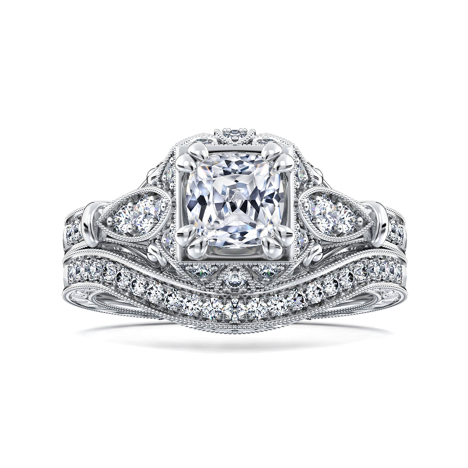 Montgomery - Unique 14K White Gold Vintage Inspired Cushion Cut Halo Diamond Engagement Ring - 0.27 ct - Shot 4