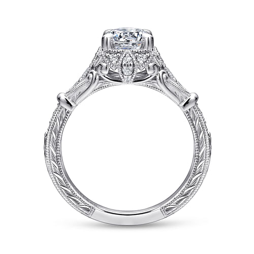Montgomery - Unique 14K White Gold Vintage Inspired Halo Diamond Engagement Ring - 0.27 ct - Shot 2