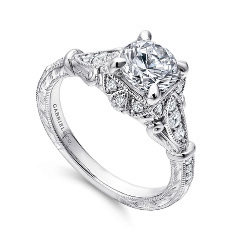 Montgomery - Unique 14K White Gold Vintage Inspired Halo Diamond Engagement Ring - 0.27 ct - Shot 3