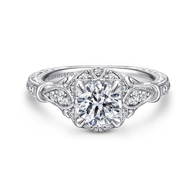 Montgomery - Unique Platinum Vintage Inspired Halo Diamond Engagement Ring