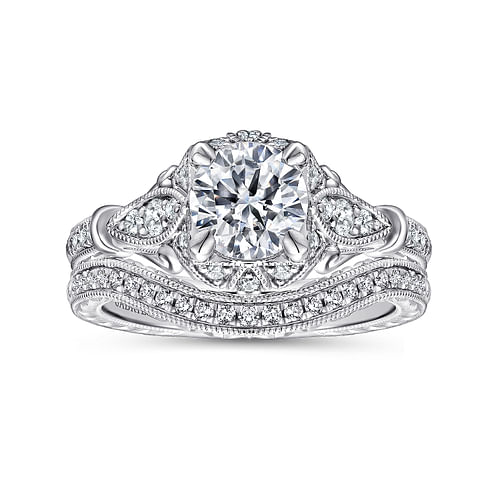 Montgomery - Unique Platinum Vintage Inspired Halo Diamond Engagement Ring - 0.27 ct - Shot 4