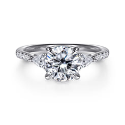 Monty - 14K White Gold Round Three Stone Lotus Diamond Engagement Ring