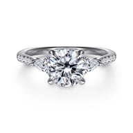Monty - 14K White Gold Round Three Stone Lotus Diamond Engagement Ring