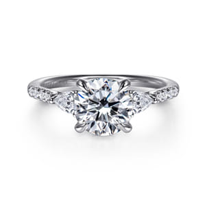 Monty - 14K White Gold Round Three Stone Lotus Diamond Engagement Ring