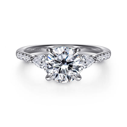 Monty - 14K White Gold Round Three Stone Lotus Diamond Engagement Ring
