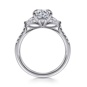Monty - 14K White Gold Round Three Stone Lotus Diamond Engagement Ring