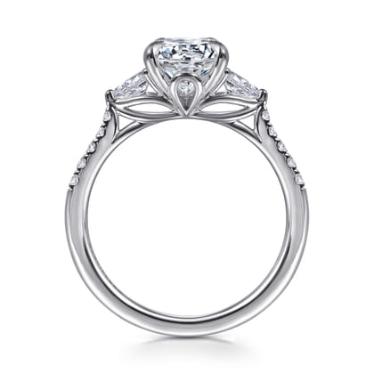 Monty - 14K White Gold Round Three Stone Lotus Diamond Engagement Ring