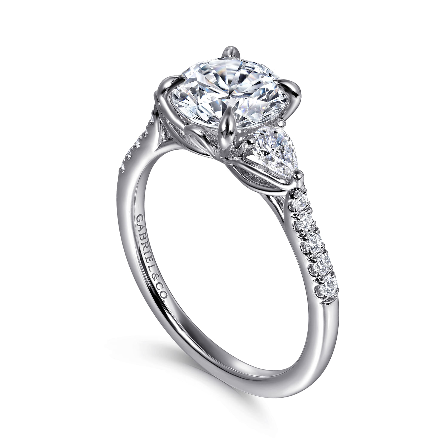 Monty - 14K White Gold Round Three Stone Lotus Diamond Engagement Ring