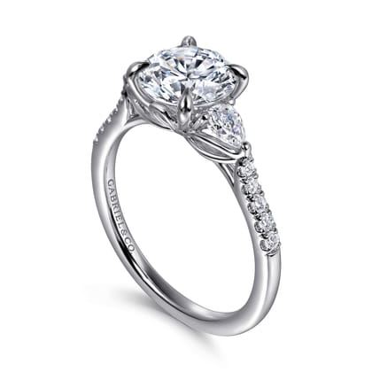 Monty - 14K White Gold Round Three Stone Lotus Diamond Engagement Ring