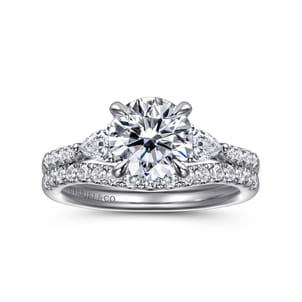 Monty - 14K White Gold Round Three Stone Lotus Diamond Engagement Ring