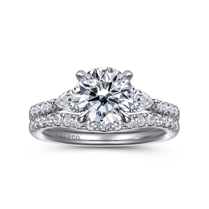 Monty - 14K White Gold Round Three Stone Lotus Diamond Engagement Ring