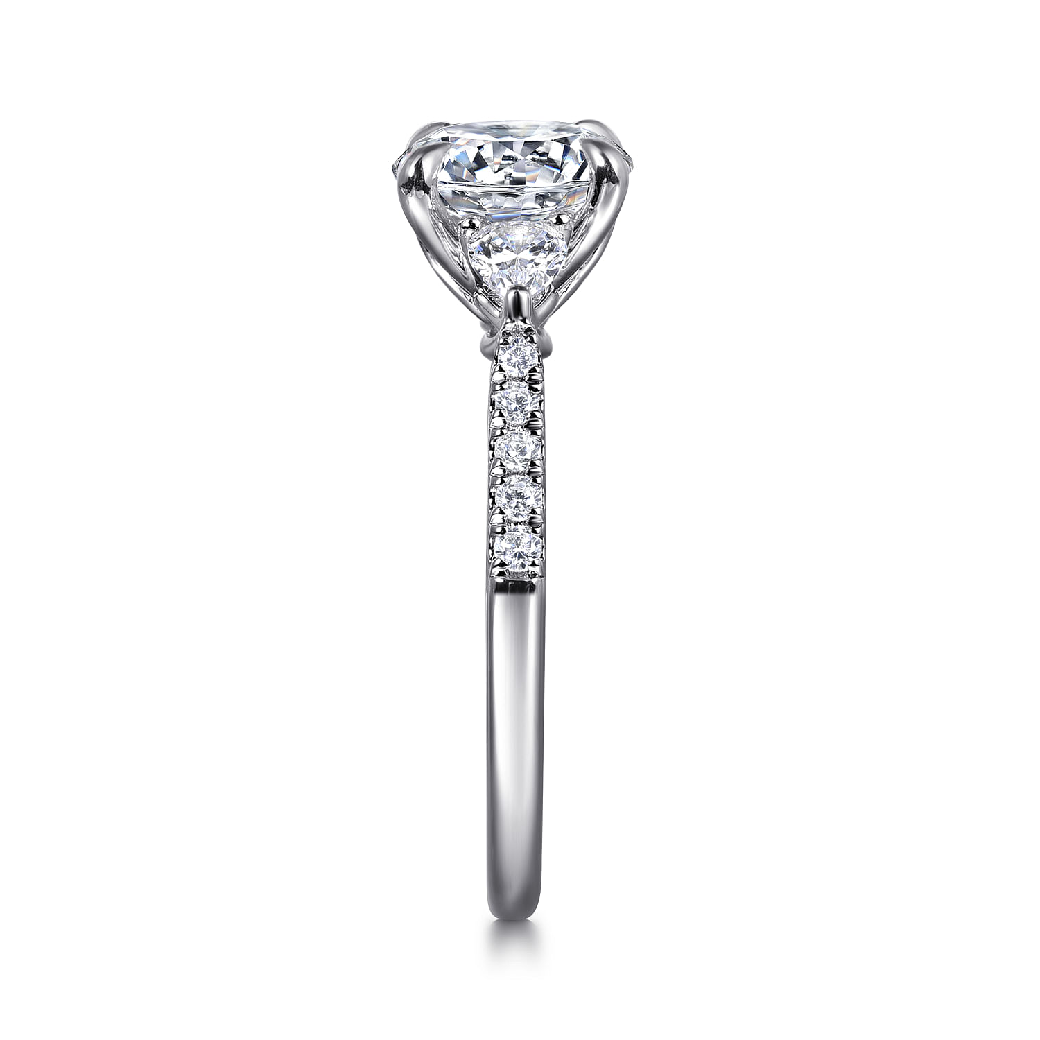Monty - 14K White Gold Round Three Stone Lotus Diamond Engagement Ring