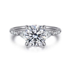 Monty - 14K White Gold Round Three Stone Lotus Diamond Engagement Ring