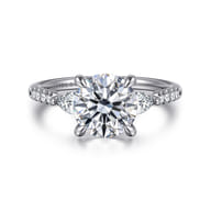 Monty - 14K White Gold Round Three Stone Lotus Diamond Engagement Ring