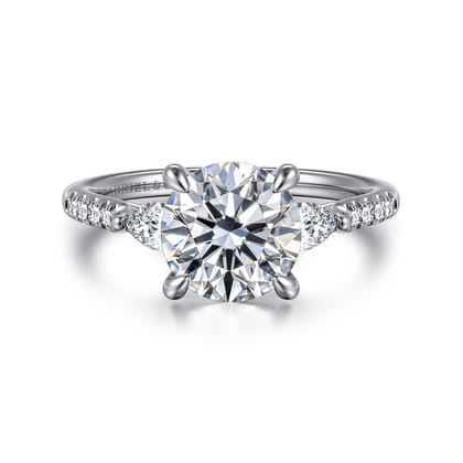 Monty - 14K White Gold Round Three Stone Lotus Diamond Engagement Ring
