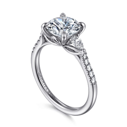 Monty - 14K White Gold Round Three Stone Lotus Diamond Engagement Ring