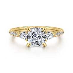 Monty - 14K Yellow Gold Cushion Cut Three Stone Lotus Diamond Engagement Ring
