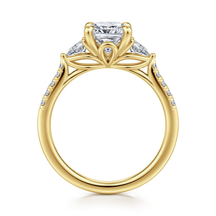 Monty - 14K Yellow Gold Cushion Cut Three Stone Lotus Diamond Engagement Ring
