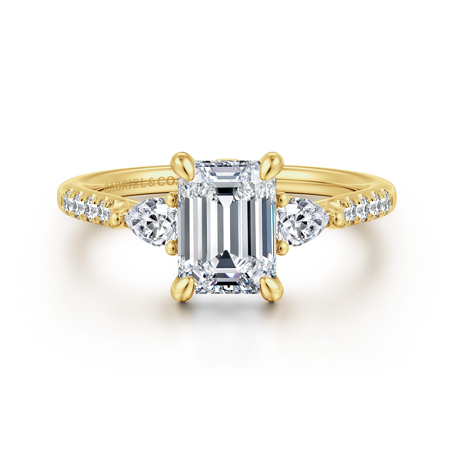 Monty - 14K Yellow Gold Emerald Cut Three Stone Lotus Diamond Engagement Ring