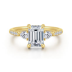 Monty - 14K Yellow Gold Emerald Cut Three Stone Lotus Diamond Engagement Ring