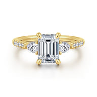 Monty - 14K Yellow Gold Emerald Cut Three Stone Lotus Diamond Engagement Ring