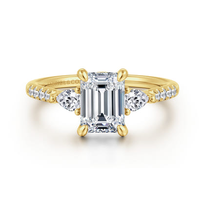 Monty - 14K Yellow Gold Emerald Cut Three Stone Lotus Diamond Engagement Ring