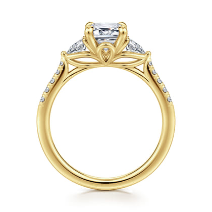 Monty - 14K Yellow Gold Emerald Cut Three Stone Lotus Diamond Engagement Ring