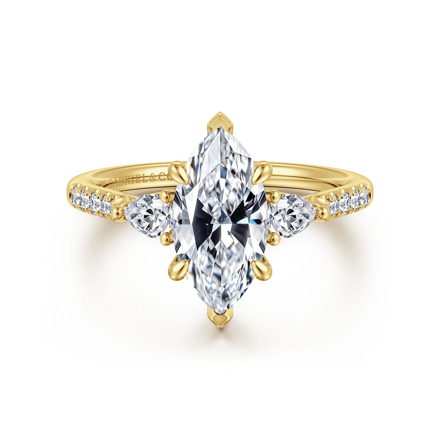 Monty - 14K Yellow Gold Marquise Shape Three Stone Lotus Diamond Engagement Ring