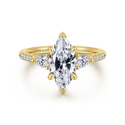 Monty - 14K Yellow Gold Marquise Shape Three Stone Lotus Diamond Engagement Ring