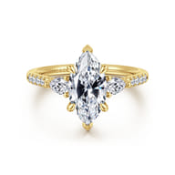 Monty - 14K Yellow Gold Marquise Shape Three Stone Lotus Diamond Engagement Ring
