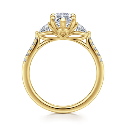 Monty - 14K Yellow Gold Marquise Shape Three Stone Lotus Diamond Engagement Ring
