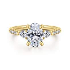 Monty - 14K Yellow Gold Oval Three Stone Lotus Diamond Engagement Ring