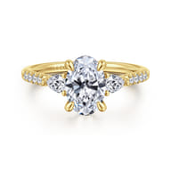 Monty - 14K Yellow Gold Oval Three Stone Lotus Diamond Engagement Ring