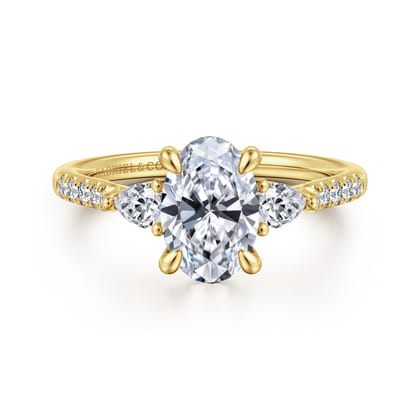 Monty - 14K Yellow Gold Oval Three Stone Lotus Diamond Engagement Ring