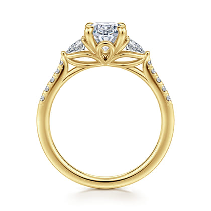 Monty - 14K Yellow Gold Oval Three Stone Lotus Diamond Engagement Ring