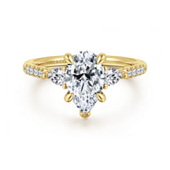 Monty - 14K Yellow Gold Pear Shape Three Stone Lotus Diamond Engagement Ring