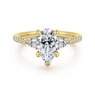 Monty - 14K Yellow Gold Pear Shape Three Stone Lotus Diamond Engagement Ring