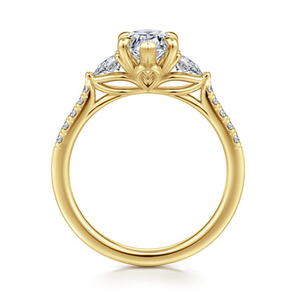 Monty - 14K Yellow Gold Pear Shape Three Stone Lotus Diamond Engagement Ring