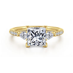 Monty - 14K Yellow Gold Princess Cut Three Stone Lotus Diamond Engagement Ring