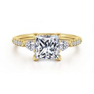Monty - 14K Yellow Gold Princess Cut Three Stone Lotus Diamond Engagement Ring